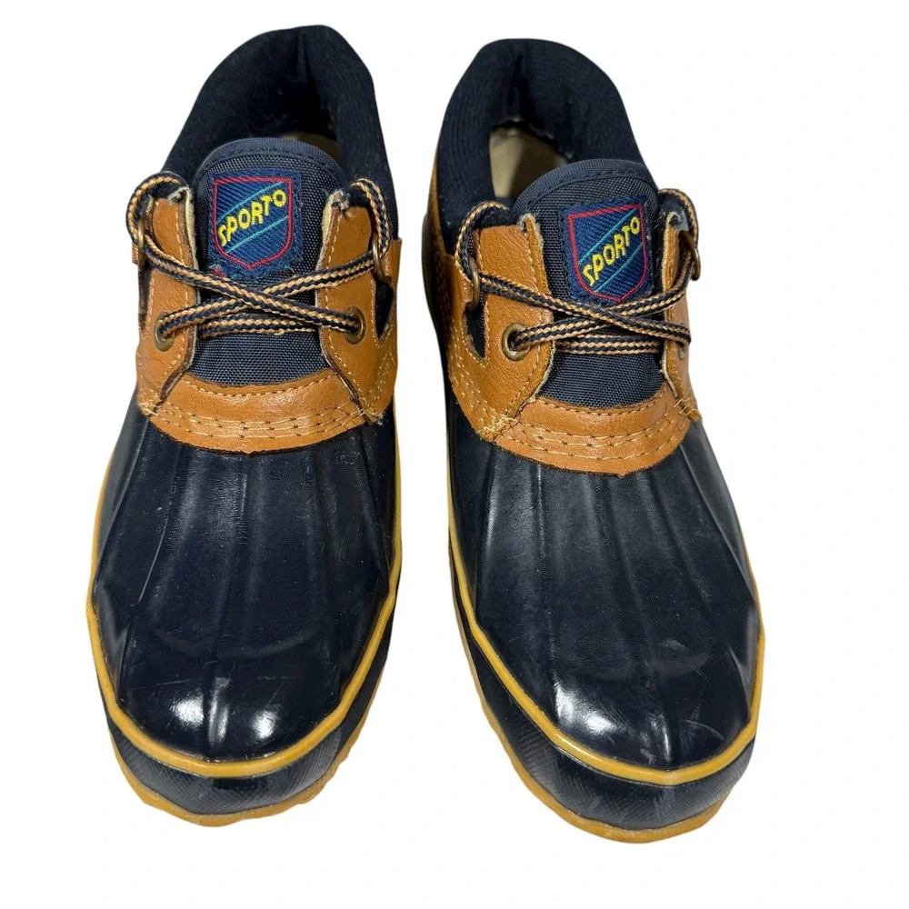 Vintage Sporto Thermolite Duck Shoes Men 8 Women 9.5 Brown Navy Blue Waterproof